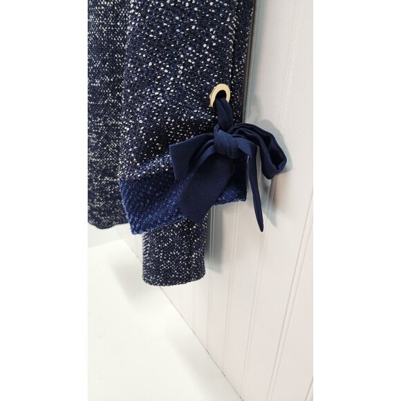 Charter Club Navy Blue Textured Sweater With Bow-Tied Sleeves & Gold Grommet Acc - Picture 6 of 11